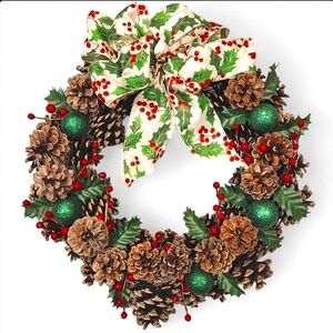 Holly Jolly Pinecone Wreath